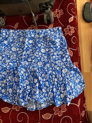 xs Beden mavi Renk Mavi çiçekli mini etek