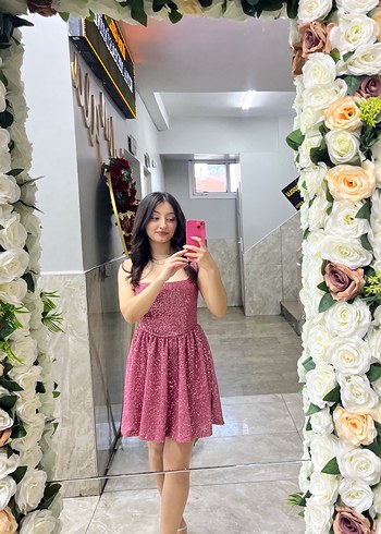 xs Beden Trendyolmilla Pembe Mini Simli Kiloş Payetli Elbise