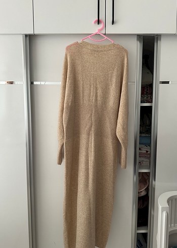 Bej Uzun Kollu Örgü Kadın Hırka - Görsel 3