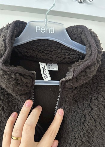 Kahverengi Peluş Kadın Ceket Yarım Fermuarlı - Görsel 4