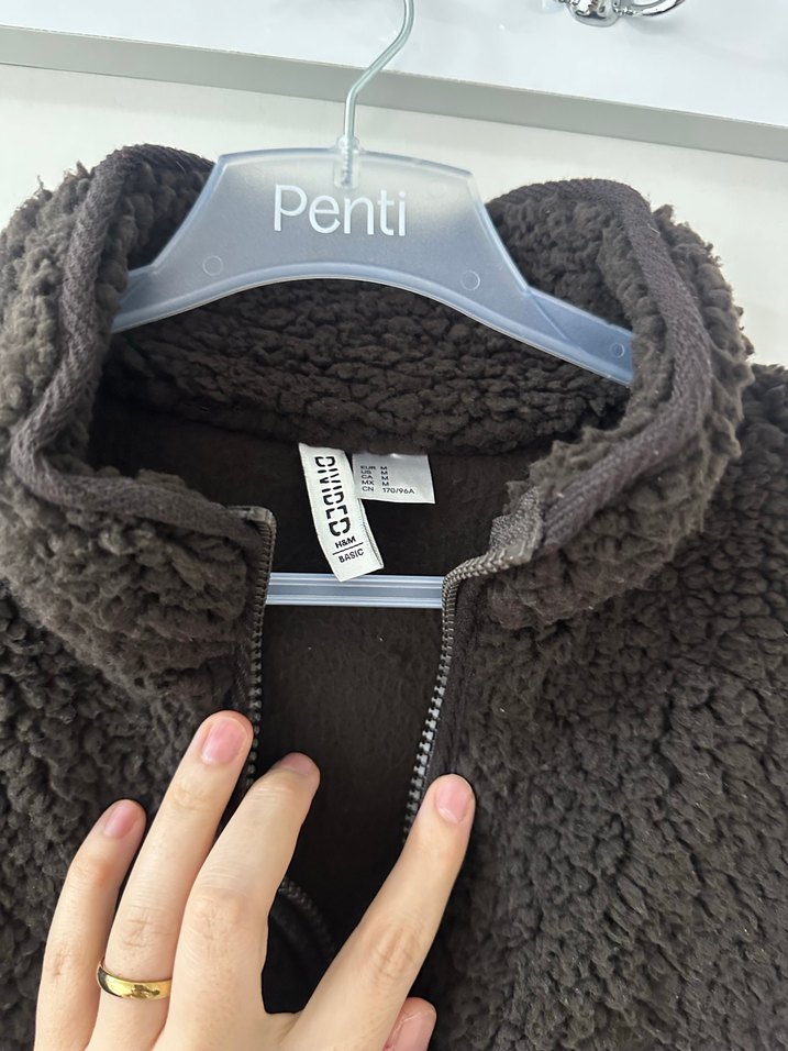 Kahverengi Peluş Kadın Ceket Yarım Fermuarlı - Görsel 4