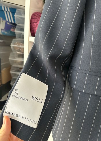 Kadın Gri Çizgili Düğmeli Blazer Ceket - Görsel 2