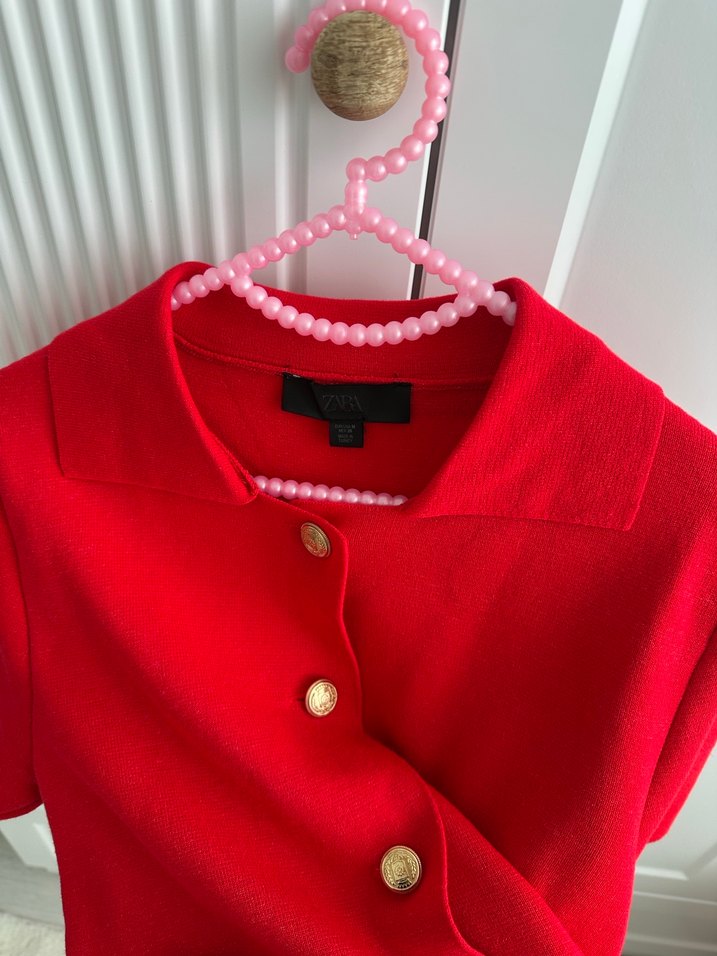 Kırmızı Düğmeli Midi Kadın Ceket - Görsel 3