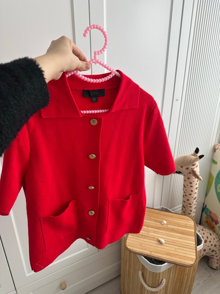 Kırmızı Düğmeli Midi Kadın Ceket - Görsel 2