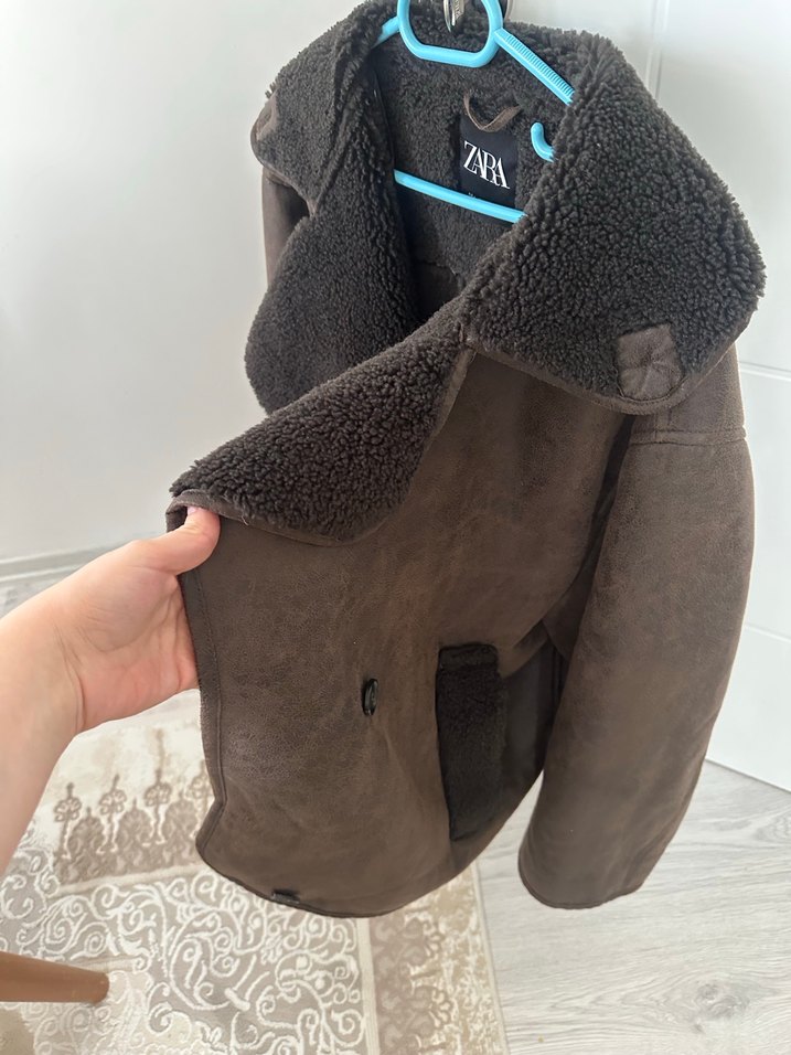 Kürklü kahve biker mont - Görsel 3