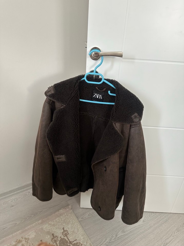 Kürklü kahve biker mont - Görsel 4