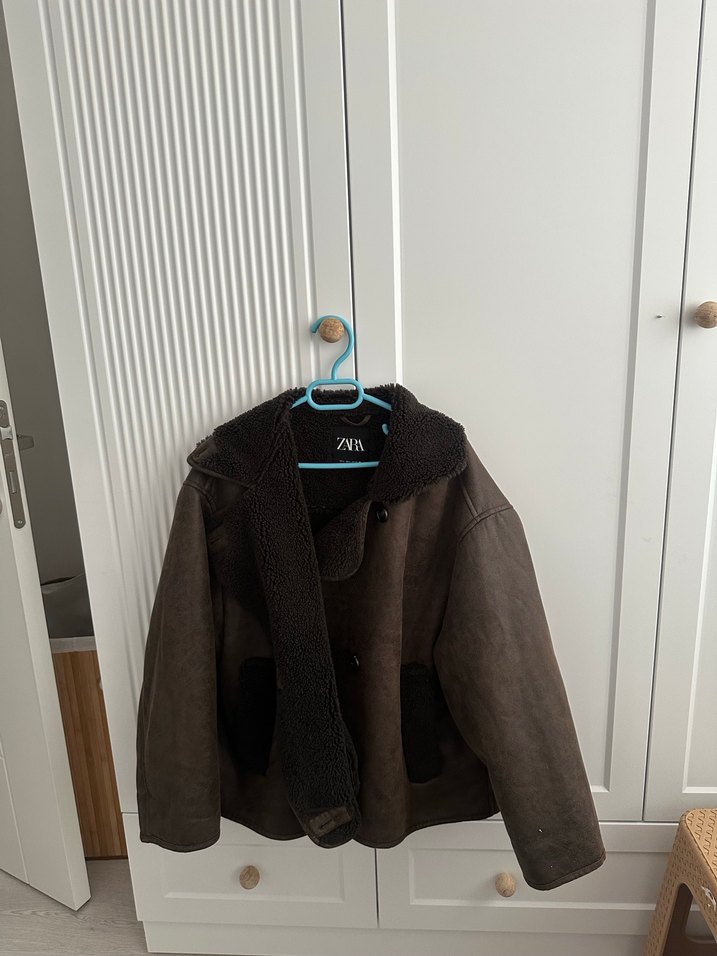 Kürklü kahve biker mont - Görsel 2