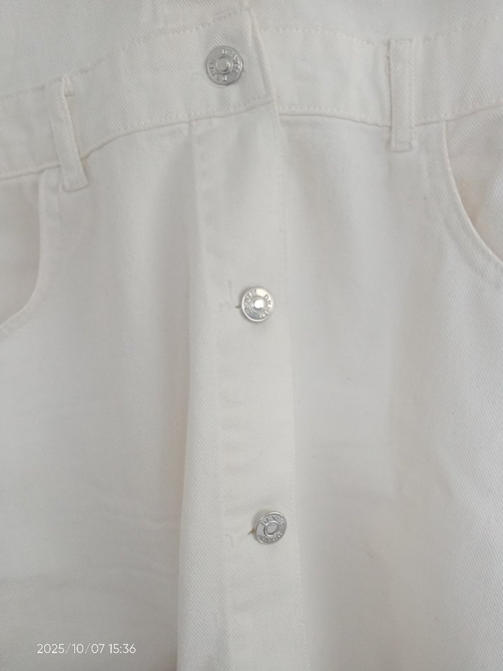 Beyaz Uzun Kollu Kemerli Denim Elbise - Görsel 4