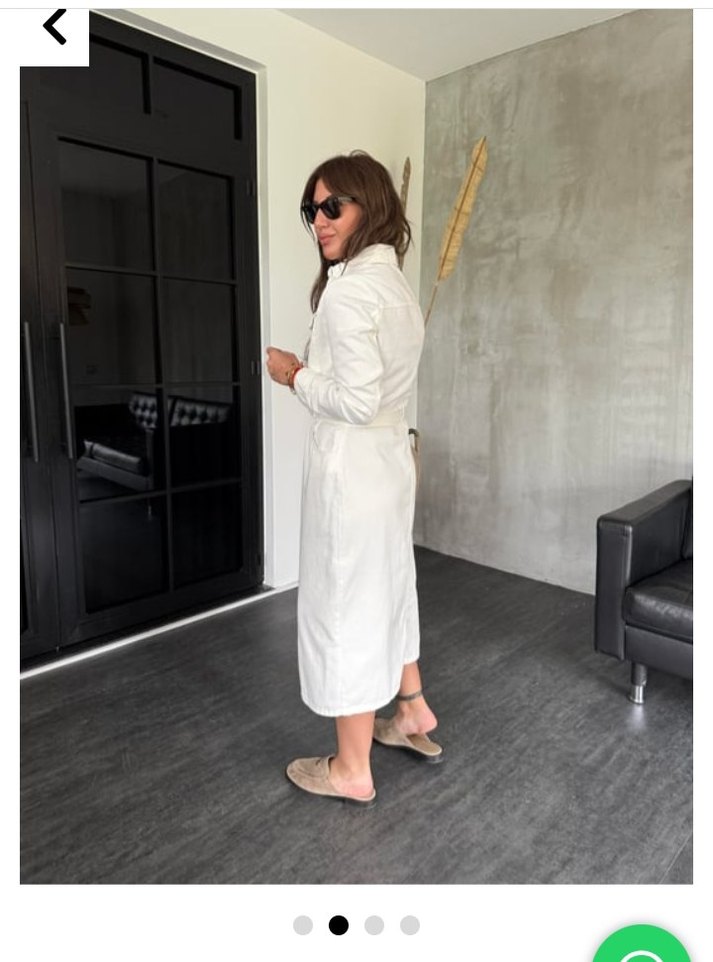 Beyaz Uzun Kollu Kemerli Denim Elbise - Görsel 2