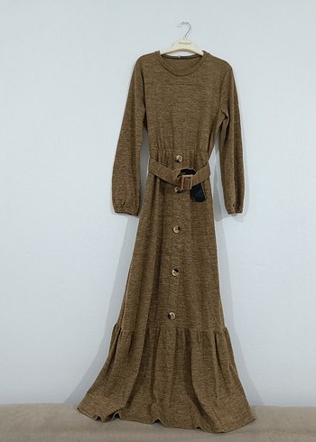 Kemerli Kahverengi Tesettür Elbise - Görsel 2