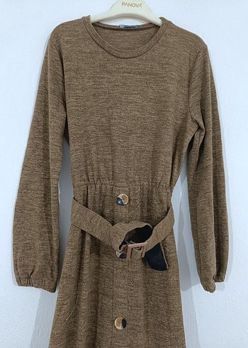 Kemerli Kahverengi Tesettür Elbise - Görsel 4