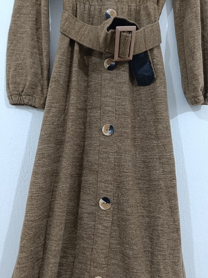 Kemerli Kahverengi Tesettür Elbise - Görsel 3