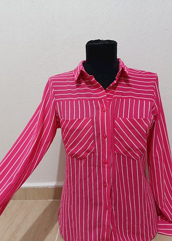 Pembe Çizgili Kadın Gömlek - Görsel 4