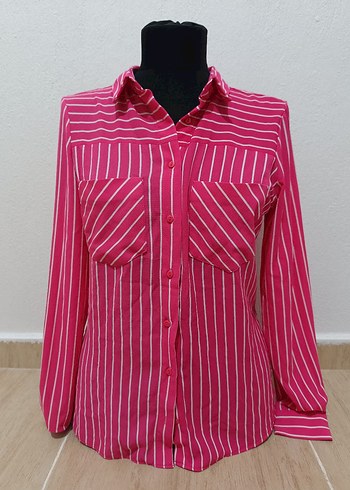 Pembe Çizgili Kadın Gömlek - Görsel 2