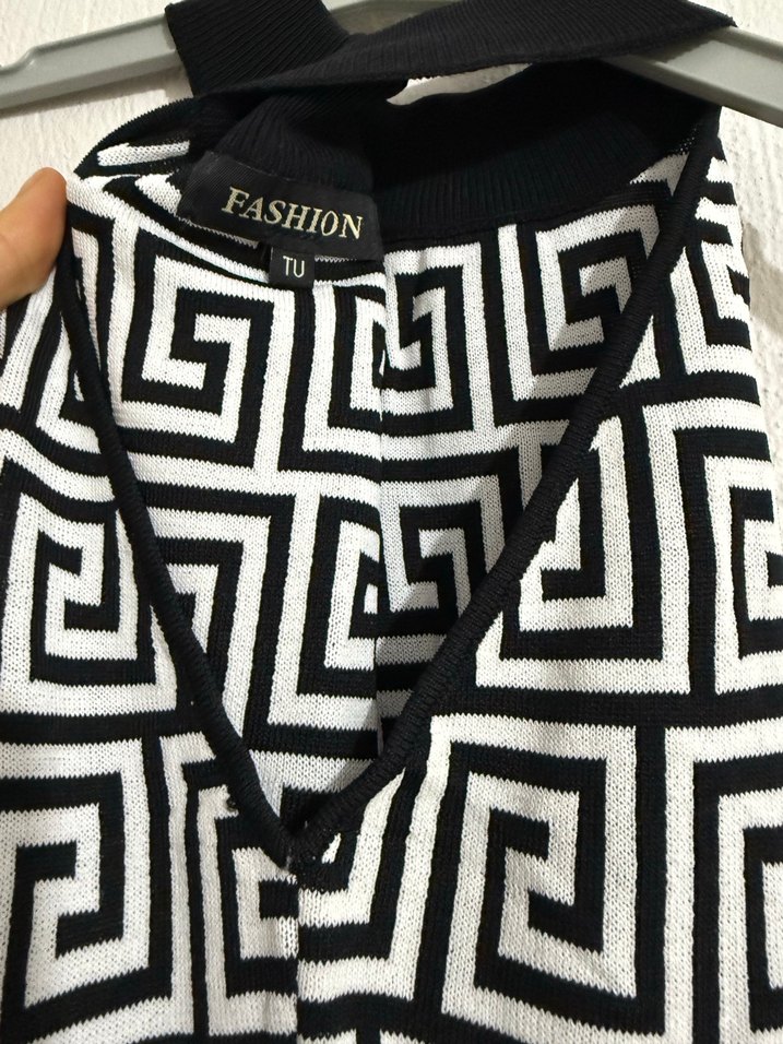 Siyah Beyaz desenli  Elbise - Görsel 5