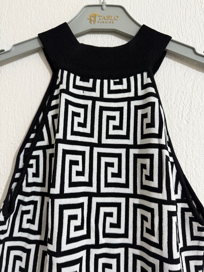 Siyah Beyaz desenli  Elbise - Görsel 4