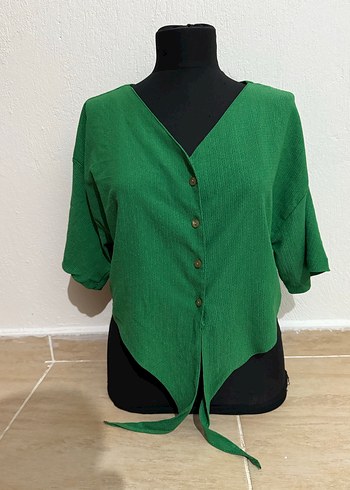 Yeşil Bağlamalı V Yaka Kadın bluz - Görsel 3