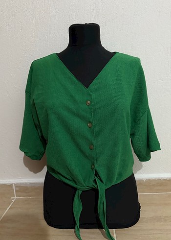 Yeşil Bağlamalı V Yaka Kadın bluz - Görsel 2