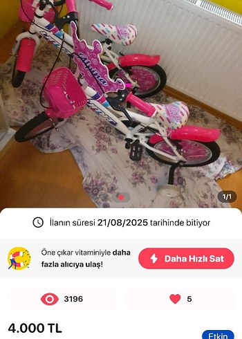 Pembe Çocuk Üç Tekerlekli Bisiklet