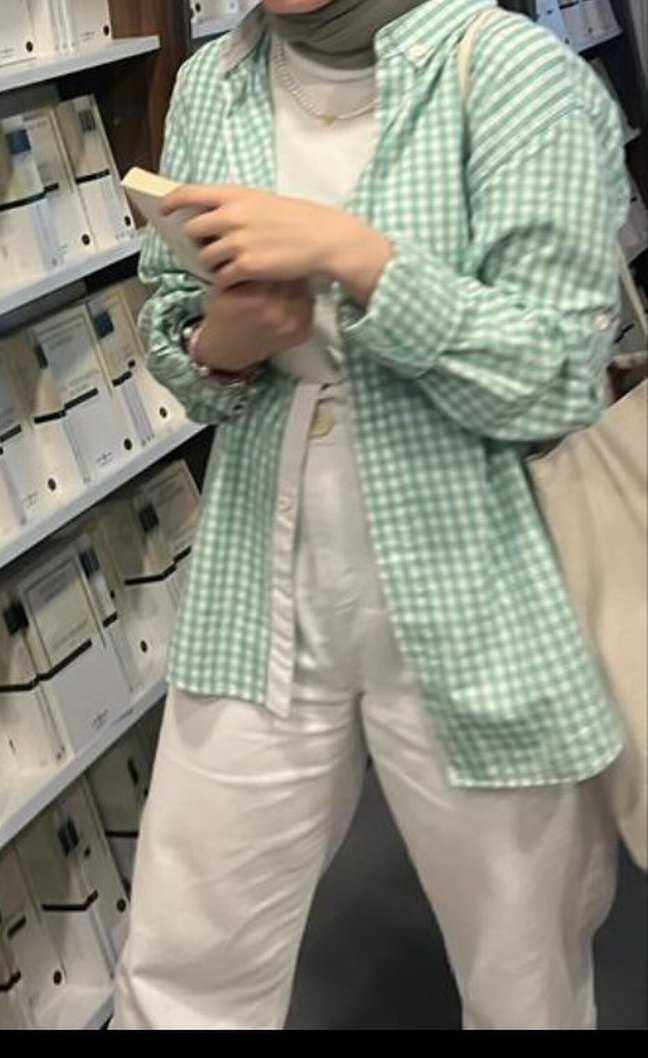 Yeşil Kareli Düğmeli Kısa Kollu Kadın Gömlek - Görsel 4