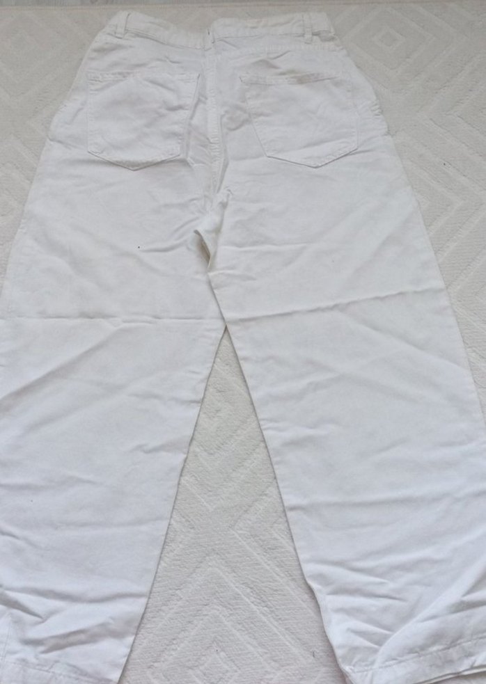 Kadın Beyaz Keten Rahat Kesim Midi Pantolon - Görsel 4