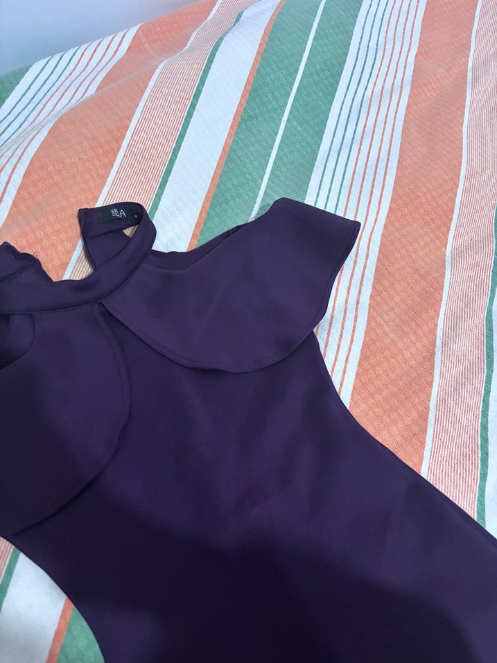 Mor Drapeli kısa Abiye Elbise - Görsel 4