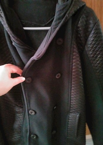 Siyah Süet Midi Düğmeli Ofis Ceket - Görsel 3