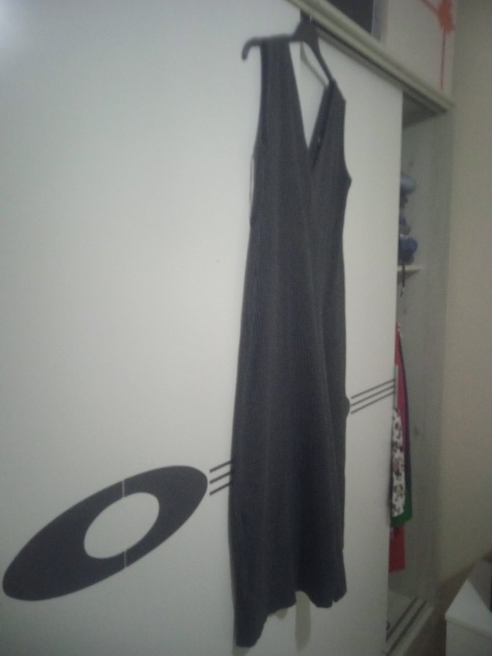 Gri Keten V Yaka Salaş Tulum - Görsel 3