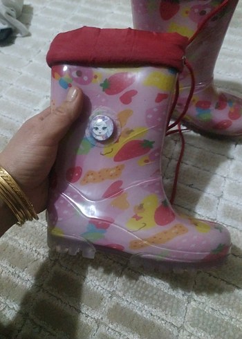 Kız Çocuk Pembe Bağcıklı Lastik Çizme - Görsel 2