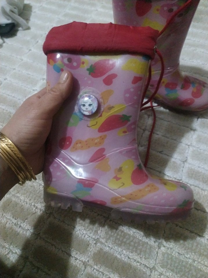 Kız Çocuk Pembe Bağcıklı Lastik Çizme - Görsel 2