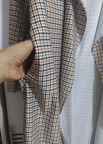 xl Beden kahverengi Renk Uzun Kesim Ekoseli Kadın Trençkot