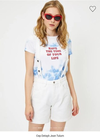 Cep Detaylı Beyaz Jean Mini Tulum - Görsel 2