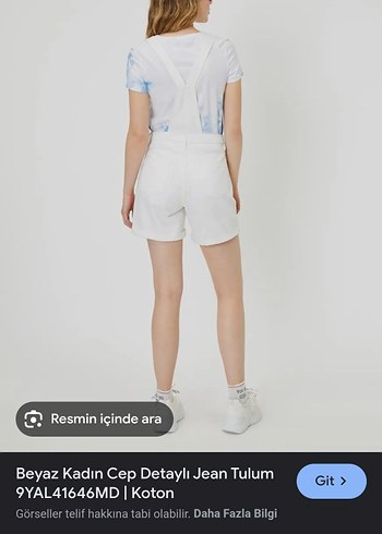 Cep Detaylı Beyaz Jean Mini Tulum - Görsel 4