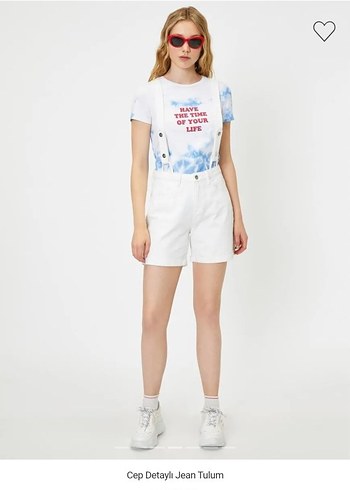 Cep Detaylı Beyaz Jean Mini Tulum - Görsel 6