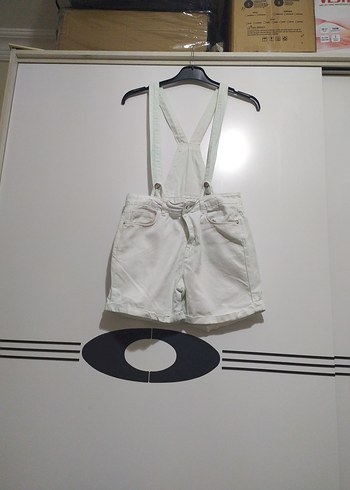 Cep Detaylı Beyaz Jean Mini Tulum - Görsel 7