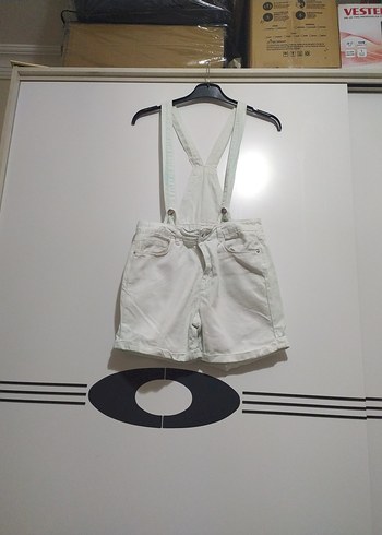 Cep Detaylı Beyaz Jean Mini Tulum - Görsel 5