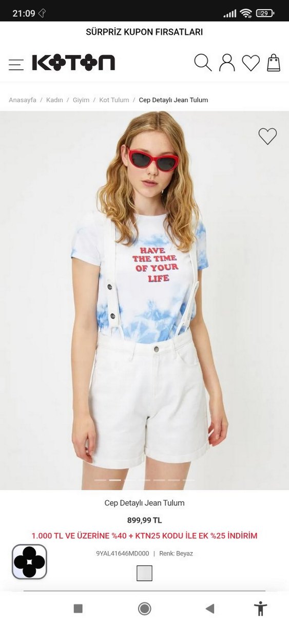 Cep Detaylı Beyaz Jean Mini Tulum - Görsel 2