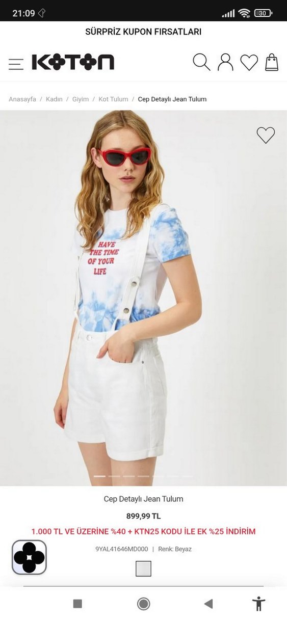 Cep Detaylı Beyaz Jean Mini Tulum - Görsel 3