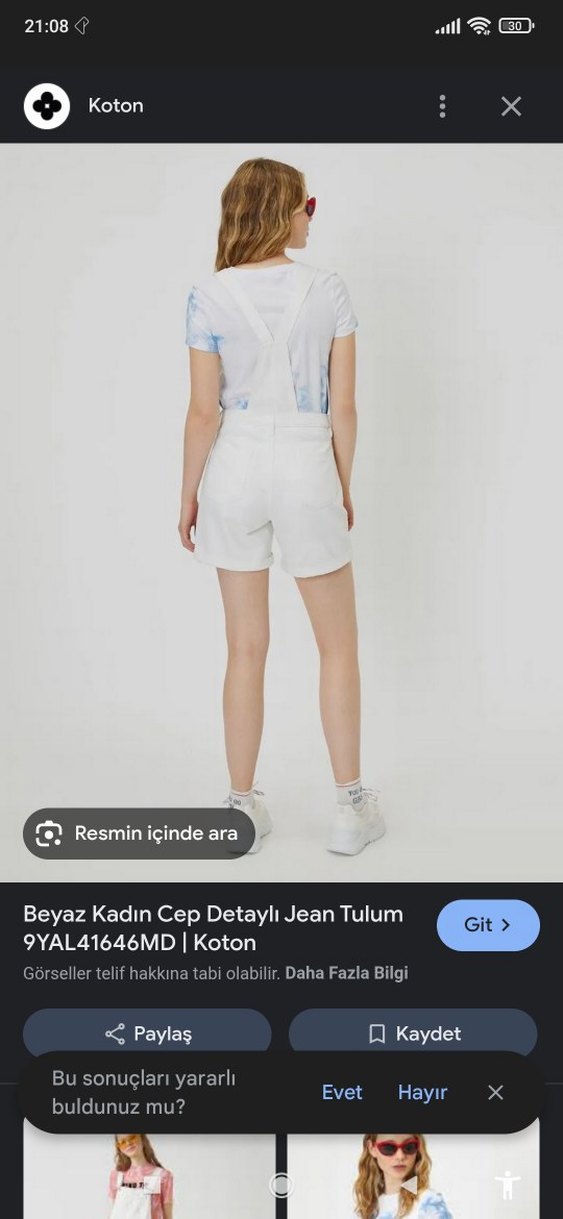 Cep Detaylı Beyaz Jean Mini Tulum - Görsel 4