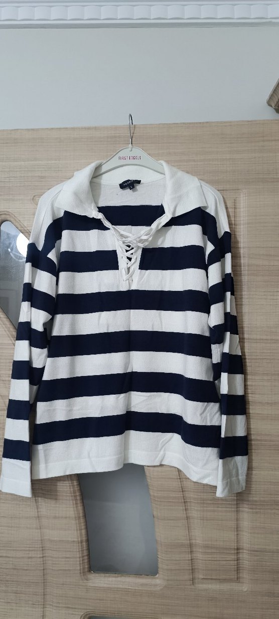 Çizgili Bağcıklı Kadın Pamuklu Gömlek - Görsel 2