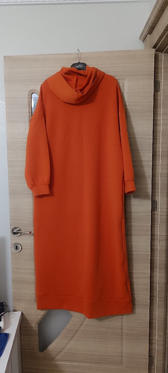 Turuncu Uzun Kollu Salaş Kadın Elbise - Görsel 2