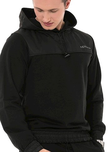 Erkek Siyah Yüksek Yakalı Fermuarlı Sweatshirt - Görsel 2