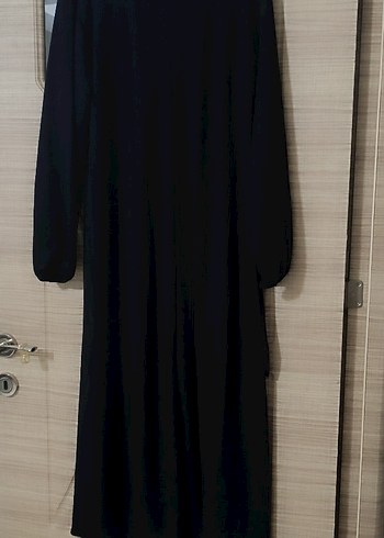 Düğmeli Siyah Kadın Uzun Keten Elbise - Görsel 6