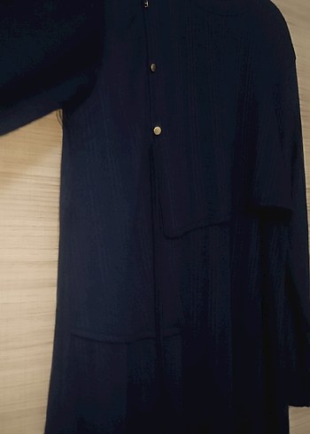 Düğmeli Siyah Kadın Uzun Keten Elbise - Görsel 3