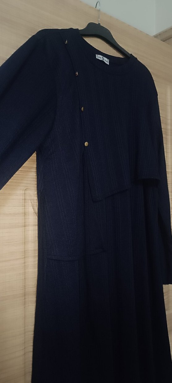 Düğmeli Siyah Kadın Uzun Keten Elbise - Görsel 4