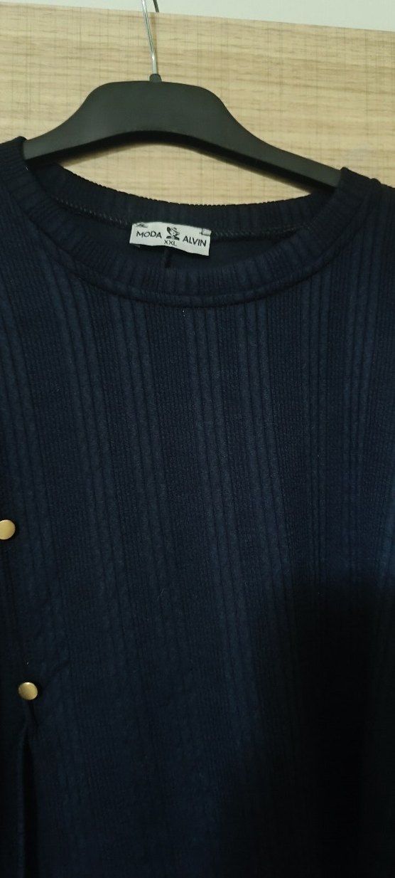 Düğmeli Siyah Kadın Uzun Keten Elbise - Görsel 5