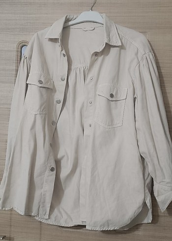 Bej Düğmeli Uzun Kollu Kadın Gömlek - Görsel 3