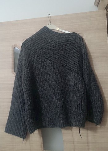 Gri Boğazlı Örgü Kadın Kazak - Görsel 2