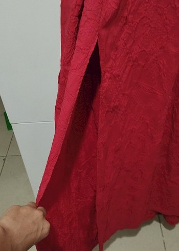 Diğer Kırmızı Drapeli Straplez Uzun Abiye Elbise