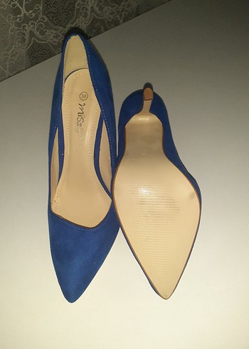 Mavi Süet Stiletto Kadın Ayakkabı - Görsel 2